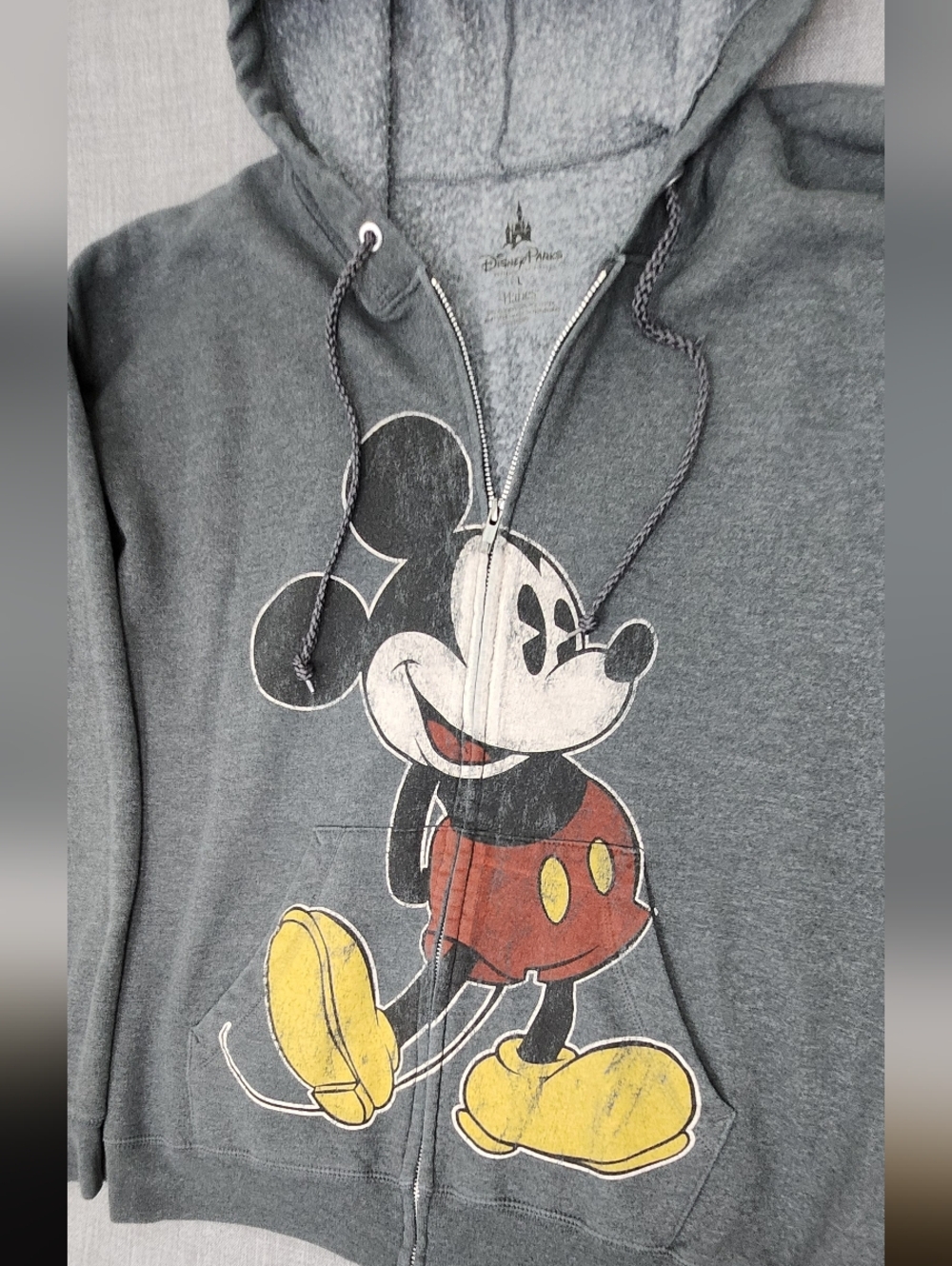Disney Parks × Hanes Mickey Mouse Grey Zip Up Hooded Sweater.  Large - Picture 2 of 6